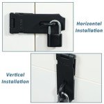 SAYAYO Shed Lock Hasp Door Lock with Padlock & 4 Keys, Black Gate Latch Hasp and Staple Door Clasp Heavy Duty, SUS304 Stainless Steel 4-Inch