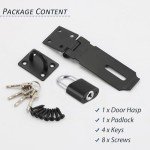SAYAYO Shed Lock Hasp Door Lock with Padlock & 4 Keys, Black Gate Latch Hasp and Staple Door Clasp Heavy Duty, SUS304 Stainless Steel 4-Inch