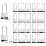 RookMad Keyed Padlocks, Laminated Steel Padlock, Keyed Alike Locks with Same Keys, Long Shackle, PE Plastic Hoop, The Lead Content of This Pad Lock complies with CA65, 30 Pack