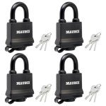 Maudex® IP450 Heavy Duty Padlocks 4-Pack with 12 Keys - Outdoor Weatherproof, Tough Steel Shackle, Durable Rubber Ring with PVC Cover for Gate, Shed, Garage, Fence