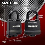 Maudex® IP450 Heavy Duty Padlocks 4-Pack with 12 Keys - Outdoor Weatherproof, Tough Steel Shackle, Durable Rubber Ring with PVC Cover for Gate, Shed, Garage, Fence