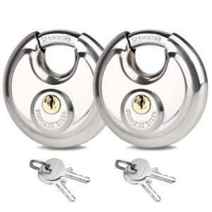 Fuaxat 2Pack Disc Locks Keyed Alike, 2-3/4"(70mm) Storage Locks for Storage Unit, Outdoor Waterproof Stainless Steel Padlocks for Storage Locker, Shed, Gate, Fence, Heavy Duty Discus Keyed Padlock
