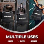 Maudex® IP450 Heavy Duty Padlocks 4-Pack with 12 Keys - Outdoor Weatherproof, Tough Steel Shackle, Durable Rubber Ring with PVC Cover for Gate, Shed, Garage, Fence