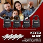 Maudex® IP450 Heavy Duty Padlocks 4-Pack with 12 Keys - Outdoor Weatherproof, Tough Steel Shackle, Durable Rubber Ring with PVC Cover for Gate, Shed, Garage, Fence