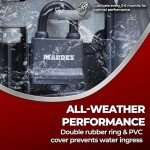 Maudex® IP450 Heavy Duty Padlocks 4-Pack with 12 Keys - Outdoor Weatherproof, Tough Steel Shackle, Durable Rubber Ring with PVC Cover for Gate, Shed, Garage, Fence