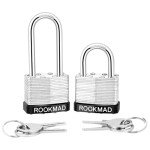 RookMad Keyed Padlocks, Laminated Steel Padlock, Keyed Alike Locks with Same Keys, Long Shackle, PE Plastic Hoop, The Lead Content of This Pad Lock complies with CA65, 30 Pack