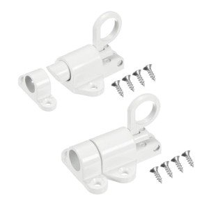 M METERXITY 2-Pack Self-Closing Latch Aluminum Alloy Automatic Window Sliding Latches with Screws Pull Ring Spring Load Door Lock for Door/Window/Toilet/Fence/Drawer [White]