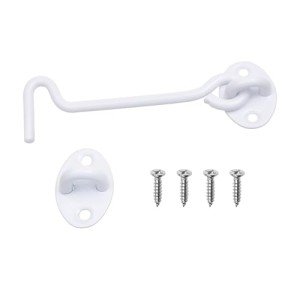 ECO-FUSED 5-inch Heavy Duty Hook and Eye Latch - 1x Barn Door Lock (White), 4X Mounting Screws - Powder Coated Stainless Steel Hooks for Door, Windows, Sheds, Fences, Gates, Closets, Cabinets