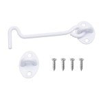 ECO-FUSED 5-inch Heavy Duty Hook and Eye Latch - 1x Barn Door Lock (White), 4X Mounting Screws - Powder Coated Stainless Steel Hooks for Door, Windows, Sheds, Fences, Gates, Closets, Cabinets