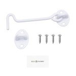 ECO-FUSED 5-inch Heavy Duty Hook and Eye Latch - 1x Barn Door Lock (White), 4X Mounting Screws - Powder Coated Stainless Steel Hooks for Door, Windows, Sheds, Fences, Gates, Closets, Cabinets
