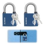 2pcs 38 MM Padlocks with Keys Heavy Duty Blue Locker Iron Padlock with 3 Keys Waterproof and Rust-Proof Outdoor Safety Lock for Doors Cabinets Shed Warehouse Garage Office Fence Garden