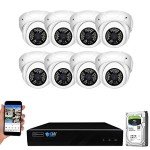 GW Security 8 Channel 4K NVR 5MP H.265 IP Surveillance Camera System with 8 Pieces Super HD 1920P Weatherproof PoE Security Dome Cameras