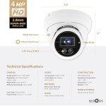 Marquis Compatible for Hikvision 4MP PoE IP Turret Dome Camera with Microphone/Audio, IP Security Camera Outdoor Rated, 98ft IR Night Vision, Waterproof IP66, 108° Wide Angle 2.8mm Lens