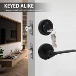 Front Door Handle and deadbolt Set,Entry Door Lever with Single Cylinder Deadbolt Lock Set, Heavy Duty Door Handle with Dead Bolt Locks for Exterior Doors(Matte Black,1pack)