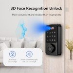 Jacchozhi 3D Face Recognition Smart Lock,Face ID Digital Door Lock,Electronic Bluetooth Keypad Keyless Entry Smart Deadbolt for Front Door, App Control, Temporary Passcode, Auto Lock, IP54 Waterproof