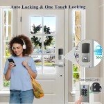 YYTDZSW Smart Front Door Lock Set, Keyless Entry Door Lock Deadbolt with Front Door Handle Set, Touchscreen Keypad Fingerprint Smart Door Lock, Bluetooth App Control, Satin Nickel