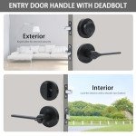 Front Door Handle and deadbolt Set,Entry Door Lever with Single Cylinder Deadbolt Lock Set, Heavy Duty Door Handle with Dead Bolt Locks for Exterior Doors(Matte Black,1pack)