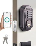 MENDOCK UF01 GreenShield Touch-Control Keyless Entry Door Lock with Smartphone Control, Fits Standard Door Thickness (1-3/8′′ and 2-1/5′′), Weatherproof, Guest Activity, App Controll (Venetian Bronze)