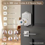 52HZ Fingerprint Door Lock, Keyless Entry Door Lock with Code, Voice Guidance Electronic Keypad Deadbolt Smart Locks for Front Door, Anti-Peeping Password, Auto Lock, Easy to Install, Satin Nickel