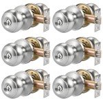 6pcs Door Knob with Lock & 3 Keys, 60/70mm Adjustable Latch Exterior Door Deadbolt Lock Set, Silver Door Knobs Interior Locks for Bedrooms Bathroom, Entry Door Locksets with Deadbolt
