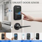 Fingerprint Smart Locks for Front Door with 2 Lever Handle Set, App Control, Keyless Entry, Electronic Digital Keypad Deadbolt, Auto Lock, Waterproof, Easy to Install