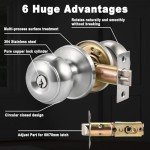 6pcs Door Knob with Lock & 3 Keys, 60/70mm Adjustable Latch Exterior Door Deadbolt Lock Set, Silver Door Knobs Interior Locks for Bedrooms Bathroom, Entry Door Locksets with Deadbolt