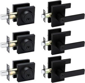 Haidms 3 Packs Black Exterior Door Lock Set with Deadbolt, Matte Black Front Door Handle and Deadbolt Set, Keyed Alike Entry Door Locksets with Deadbolt, Heavy Duty Zinc-alloyed Front Door Lock Set