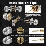 6pcs Door Knob with Lock & 3 Keys, 60/70mm Adjustable Latch Exterior Door Deadbolt Lock Set, Silver Door Knobs Interior Locks for Bedrooms Bathroom, Entry Door Locksets with Deadbolt