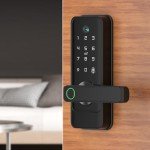 Smart Door Lock with Peep Hole Ring Doorbell Camera, Fingerprint, Password, Key, IC Card/NFC, APP, WiFi Unlocking, Aluminum Alloy, Deadbolts, Suitable for Home, Hotel, Flat Doors (Black)