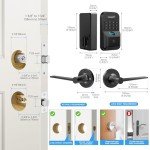 Fingerprint Smart Locks for Front Door with 2 Lever Handle Set, App Control, Keyless Entry, Electronic Digital Keypad Deadbolt, Auto Lock, Waterproof, Easy to Install