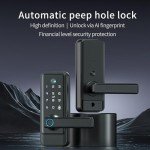 Smart Door Lock with Peep Hole Ring Doorbell Camera, Fingerprint, Password, Key, IC Card/NFC, APP, WiFi Unlocking, Aluminum Alloy, Deadbolts, Suitable for Home, Hotel, Flat Doors (Black)