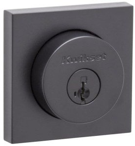 Kwikset 158SQT-S.STRKP Halifax Square Rose Single Cylinder Deadbolt SmartKey with 6AL Latch and Square Corner, Round Corner and 5303 Round Corner Full Lip Strikes KA3 - Matte Black