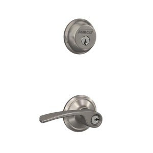 Schlage FB50 N V MER 619 Single Cylinder Deadbolt and Keyed Entry Merano Lever, Satin Nickel