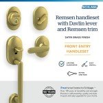Schlage F60RMN608DAVRMN Remsen Front Entry Handleset withDavlin Door Lever Deadbolt Keyed 1 Side, Satin Brass