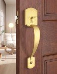 Tinewa Brushed Gold Camelot Trim Lower Half Handleset, Upgated Entry Door Handle with Accent Wave Door Lever, Gold Front Door Handleset, Interior Left Handed Lever