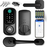 Keyless Entry Door Lock with Handle Set and Battery Pack, Keyless Entry Door Lock Deadbolt with Handle Set, Smart Door Lock for Front Door Auto Lock Work with Alexa, Black