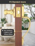 Tinewa Brushed Gold Camelot Trim Lower Half Handleset, Upgated Entry Door Handle with Accent Wave Door Lever, Gold Front Door Handleset, Interior Left Handed Lever