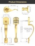 Tinewa Brushed Gold Camelot Trim Lower Half Handleset, Upgated Entry Door Handle with Accent Wave Door Lever, Gold Front Door Handleset, Interior Left Handed Lever