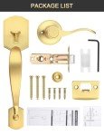 Tinewa Brushed Gold Camelot Trim Lower Half Handleset, Upgated Entry Door Handle with Accent Wave Door Lever, Gold Front Door Handleset, Interior Left Handed Lever