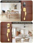 Tinewa Brushed Gold Camelot Trim Lower Half Handleset, Upgated Entry Door Handle with Accent Wave Door Lever, Gold Front Door Handleset, Interior Left Handed Lever