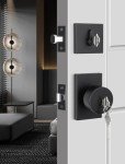 goldenwarm Keyed Alike Black Door Knob with Deadbolt, Square Contemporary Matte Black Exterior Door Lock Set with Deadbolt, Heavy Duty Black Front Entry Door Locksets with Deadbolt(1 Pack)