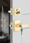 goldenwarm Keyed Alike Gold Door Handle with Deadbolt, Square Contemporary Brushed Gold Exterior Door Lock Set with Deadbolt, Heavy Duty Zinc-alloyed Front Entry Door Locksets with Deadbolt(1 Pack)