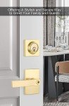 goldenwarm Keyed Alike Gold Door Handle with Deadbolt, Square Contemporary Brushed Gold Exterior Door Lock Set with Deadbolt, Heavy Duty Zinc-alloyed Front Entry Door Locksets with Deadbolt(1 Pack)