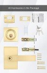 goldenwarm Keyed Alike Gold Door Handle with Deadbolt, Square Contemporary Brushed Gold Exterior Door Lock Set with Deadbolt, Heavy Duty Zinc-alloyed Front Entry Door Locksets with Deadbolt(1 Pack)