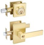 goldenwarm Keyed Alike Gold Door Handle with Deadbolt, Square Contemporary Brushed Gold Exterior Door Lock Set with Deadbolt, Heavy Duty Zinc-alloyed Front Entry Door Locksets with Deadbolt(1 Pack)