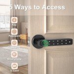 Fingerprint Door knob, Fingerprint Door Lock with Code,Keyfob Card,Bluetooth,Key,Biometric Smart Lock for Home Bedroom Apartment