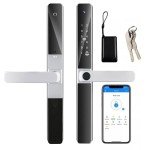 WOLFMAC Slim Smart Lock with Biometric Fingerprint Handle, Keyless Entry Door Lock, Bluetooth Electronic Door Lock with Smart App Access - Digital Door Lock with Peephole Camera (Silver)