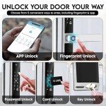 WOLFMAC Slim Smart Lock with Biometric Fingerprint Handle, Keyless Entry Door Lock, Bluetooth Electronic Door Lock with Smart App Access - Digital Door Lock with Peephole Camera (Silver)