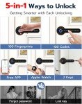 Eseesmart Smart Door Lock - Fingerprint Door Lock with Handle, 5-in-1 Smart Lock with Keypad Fingerprint Bluetooth APP Key, Digital Electronic Door Lock for Home Office Bedroom