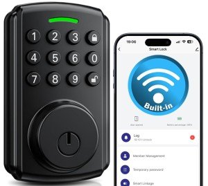 Chautday Keyless Entry Door Lock DS04 | Built-in Wi-Fi Deadbolt Smart Lock for Front Door | App Remote Control, No Bridge Required | IP65 Waterproof | Digital Remote Lock | 100 Users | Satin Nickel